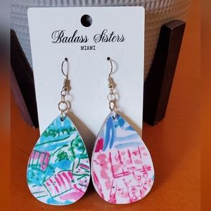 Lilly Pulitzer pattern earring green and blue teardrop earrings